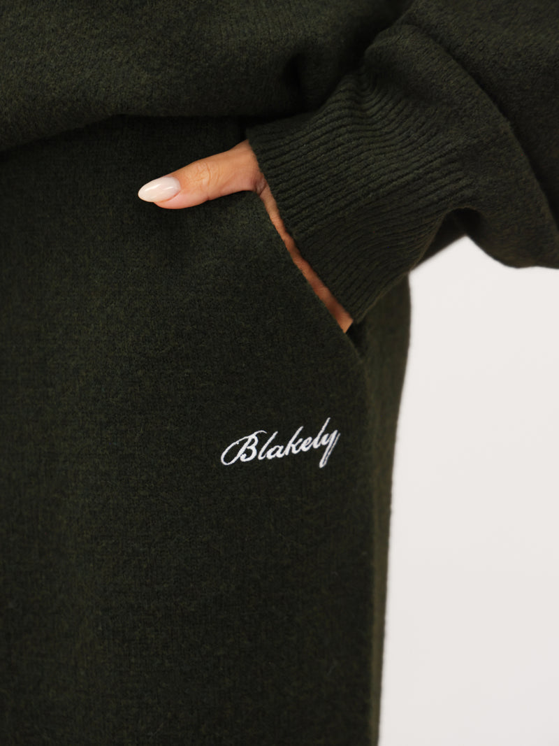 Knitted Wide Leg Sweatpants - Dark Green