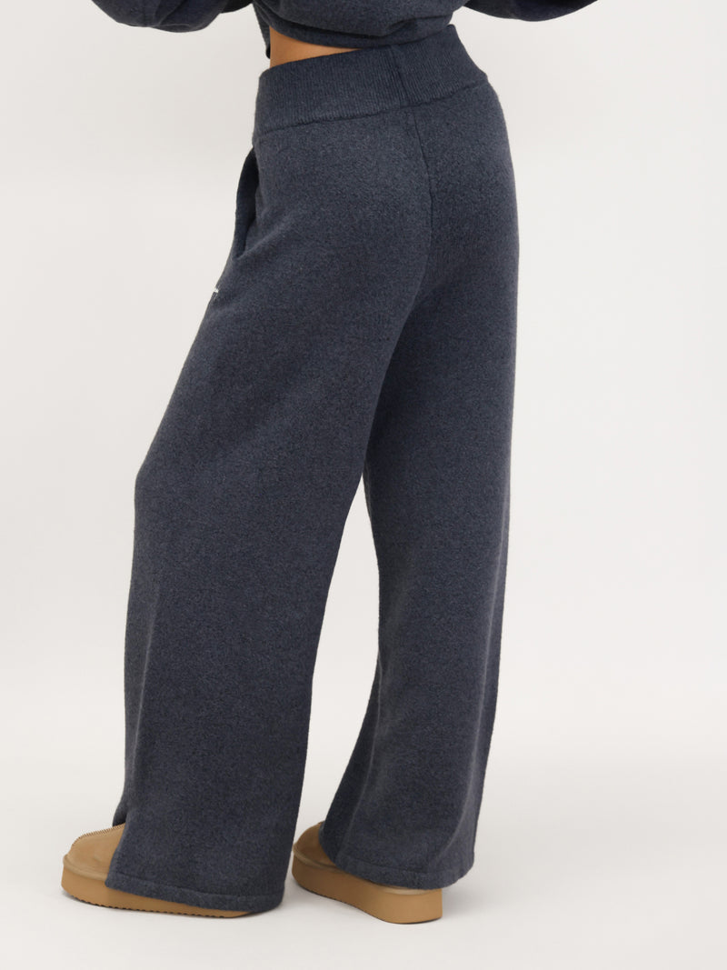 Knitted Wide Leg Sweatpants - True Navy
