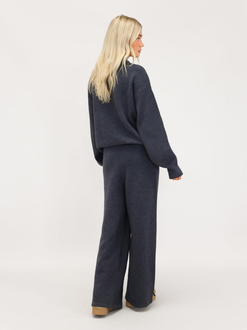 Knitted Wide Leg Sweatpants - True Navy