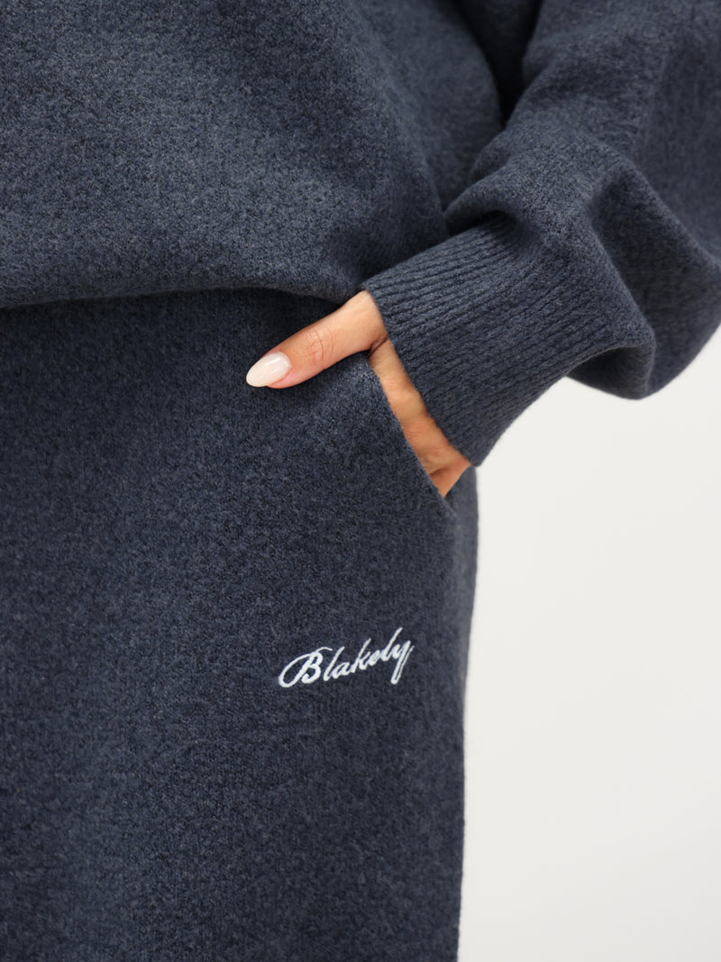 Knitted Wide Leg Sweatpants - True Navy