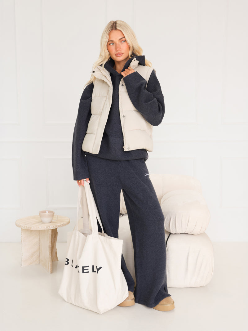 Knitted Wide Leg Sweatpants - True Navy