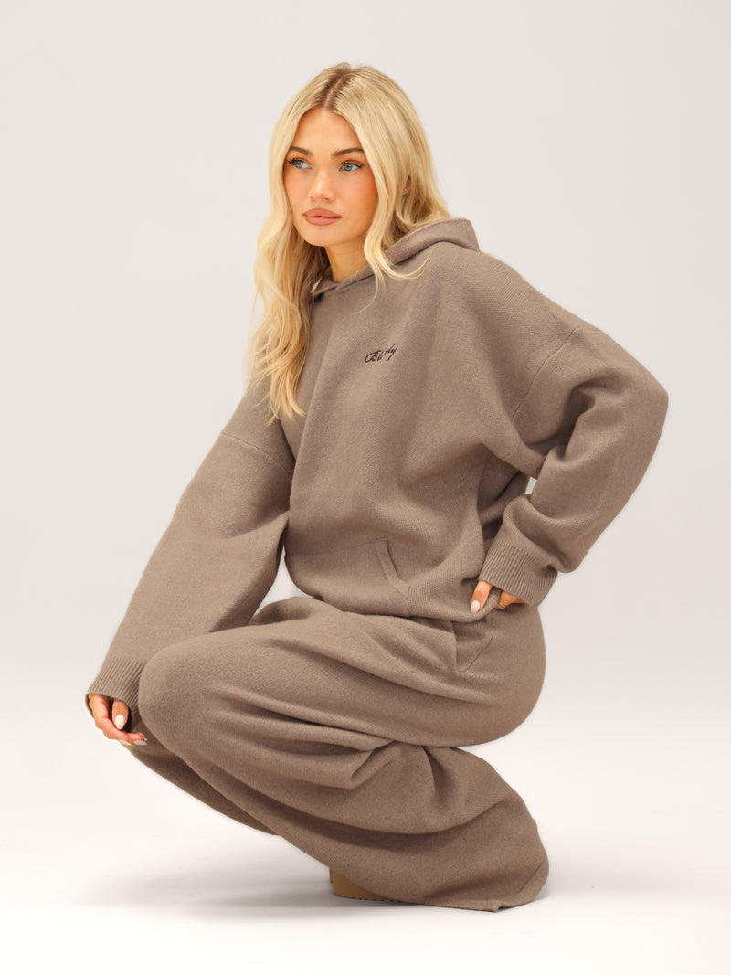 Knitted Wide Leg Sweatpants - Soft Brown