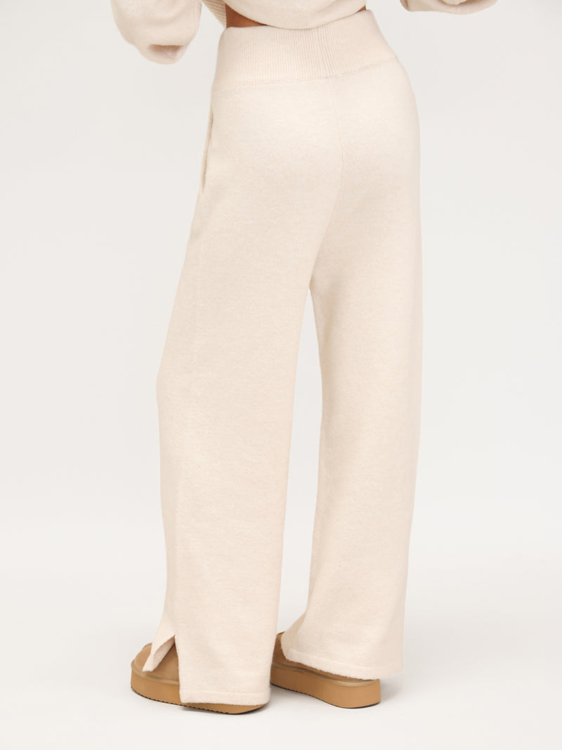 Knitted Wide Leg Sweatpants - Vanilla