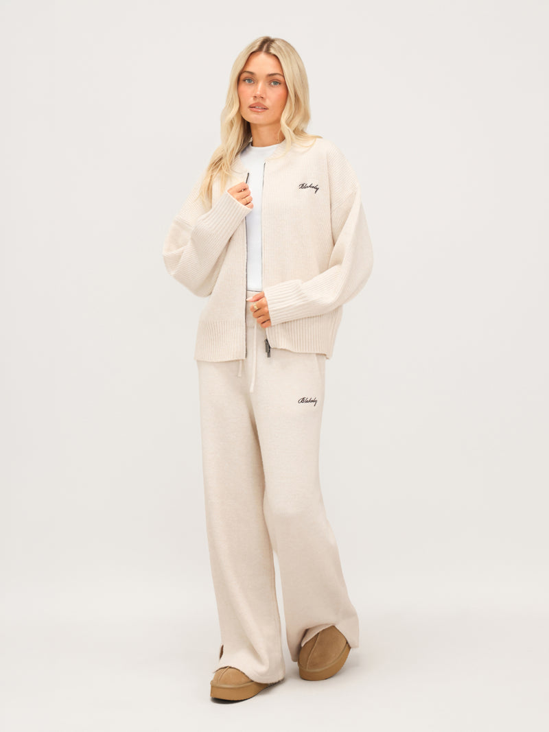 Knitted Wide Leg Sweatpants - Vanilla