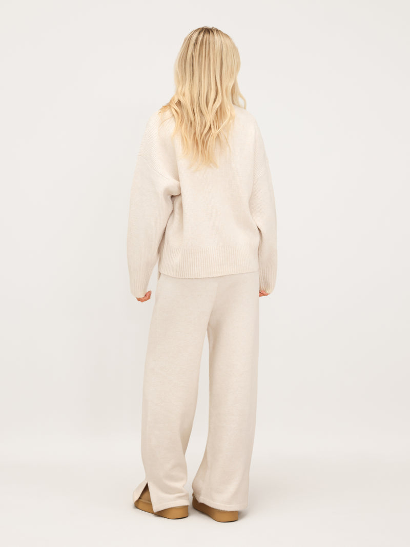 Knitted Wide Leg Sweatpants - Vanilla