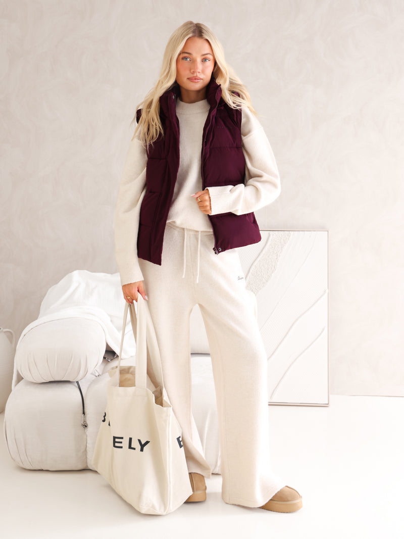 Knitted Wide Leg Sweatpants - Vanilla