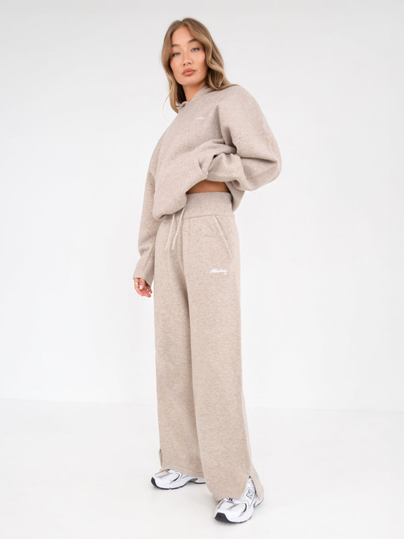 Knitted Wide Leg Sweatpants - Toasted Taupe