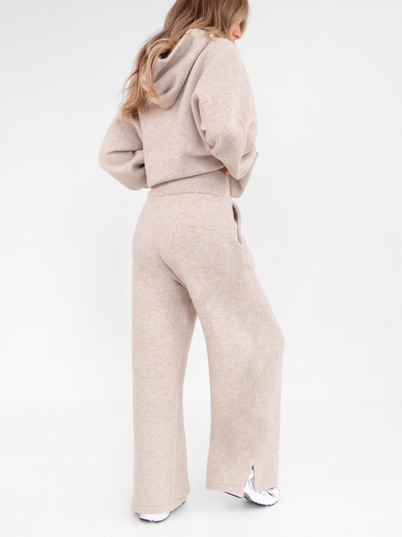 Knitted Wide Leg Sweatpants - Toasted Taupe