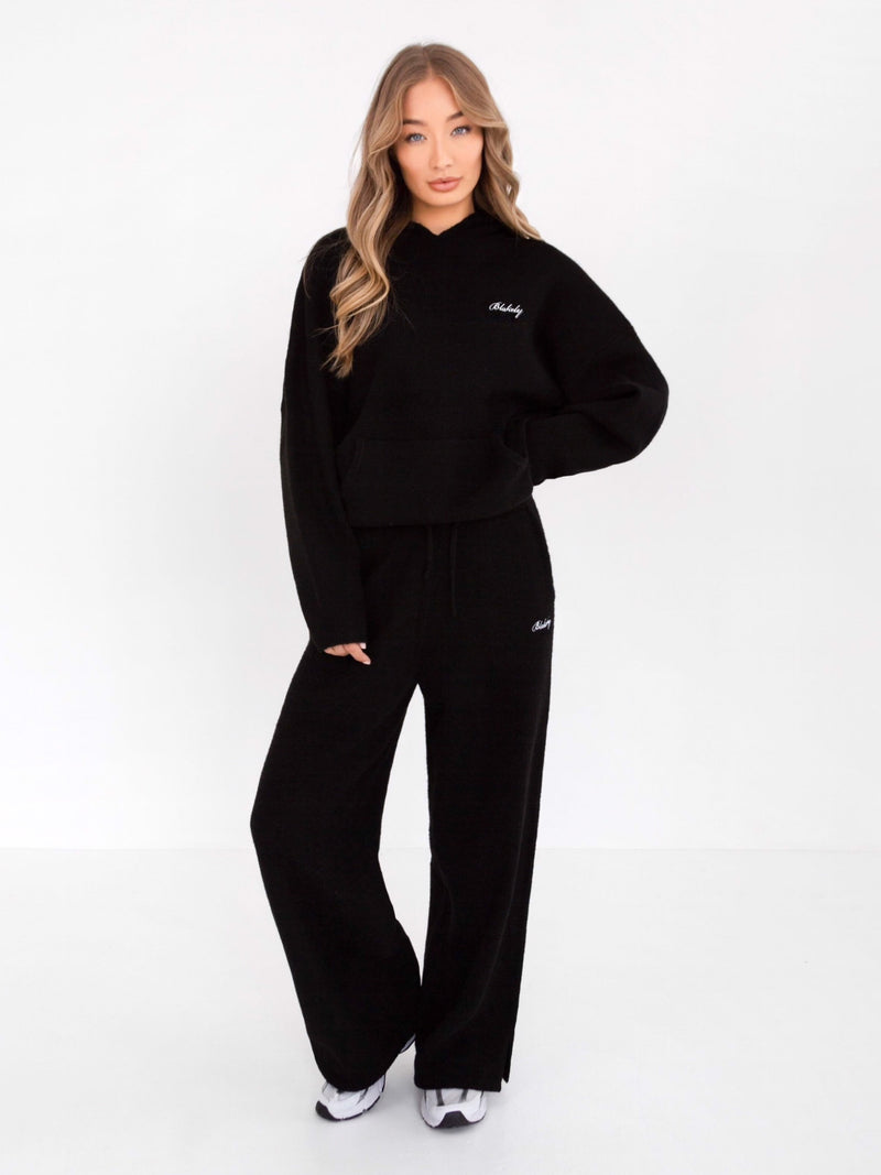 Knitted Wide Leg Sweatpants - Black