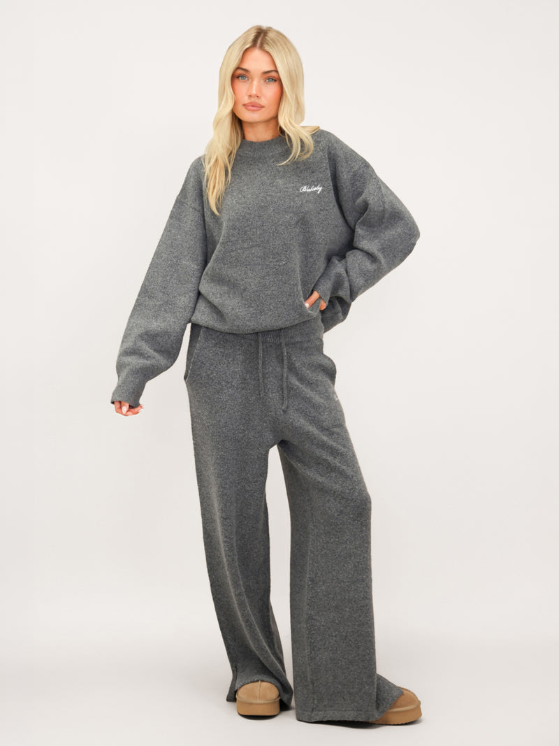 Knitted Wide Leg Sweatpants - Marl Charcoal