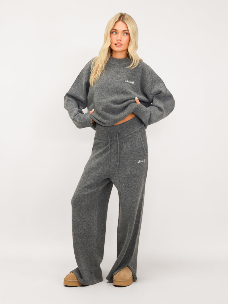 Knitted Wide Leg Sweatpants - Marl Charcoal