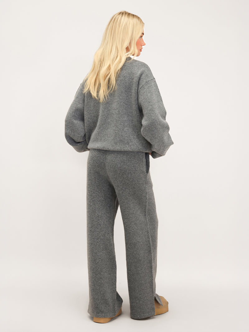 Knitted Wide Leg Sweatpants - Marl Charcoal