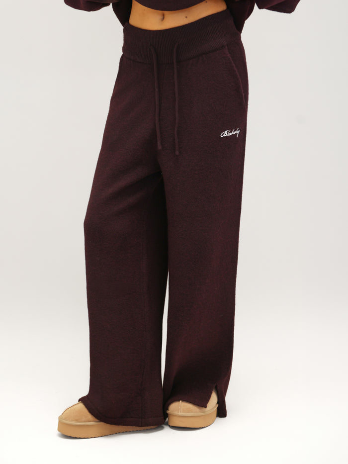 Knitted Wide Leg Sweatpants - Dark Mulberry