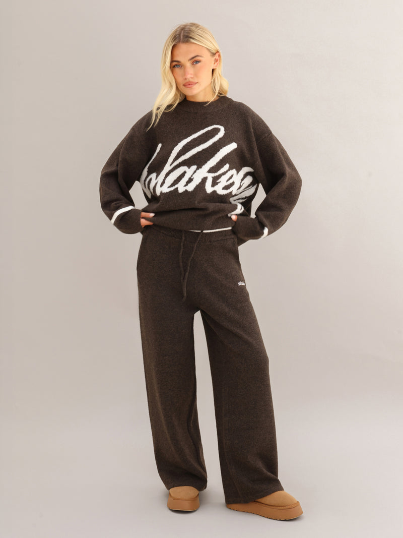 Margot Knitted Wide Leg Sweatpants - Schokoladenbraun