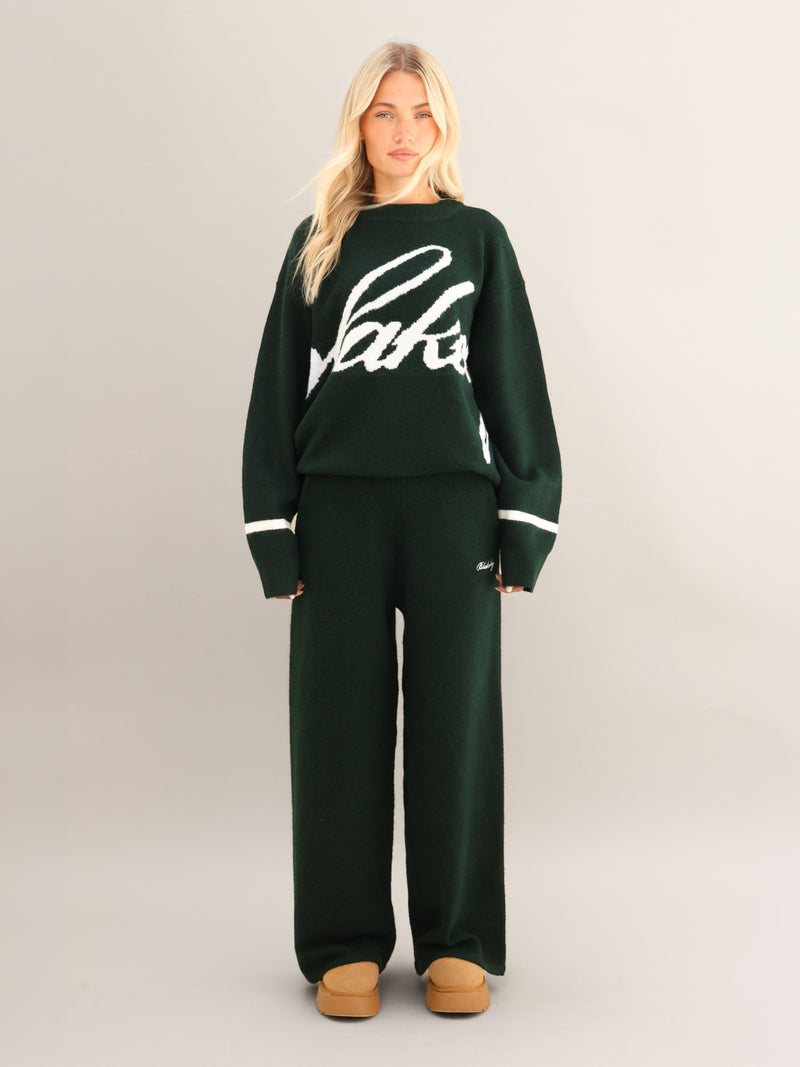 Margot Knitted Wide Leg Sweatpants - Vert émeraude