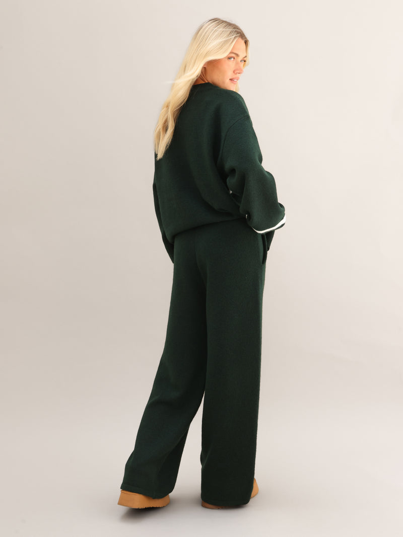 Margot Knitted Wide Leg Sweatpants - Vert émeraude