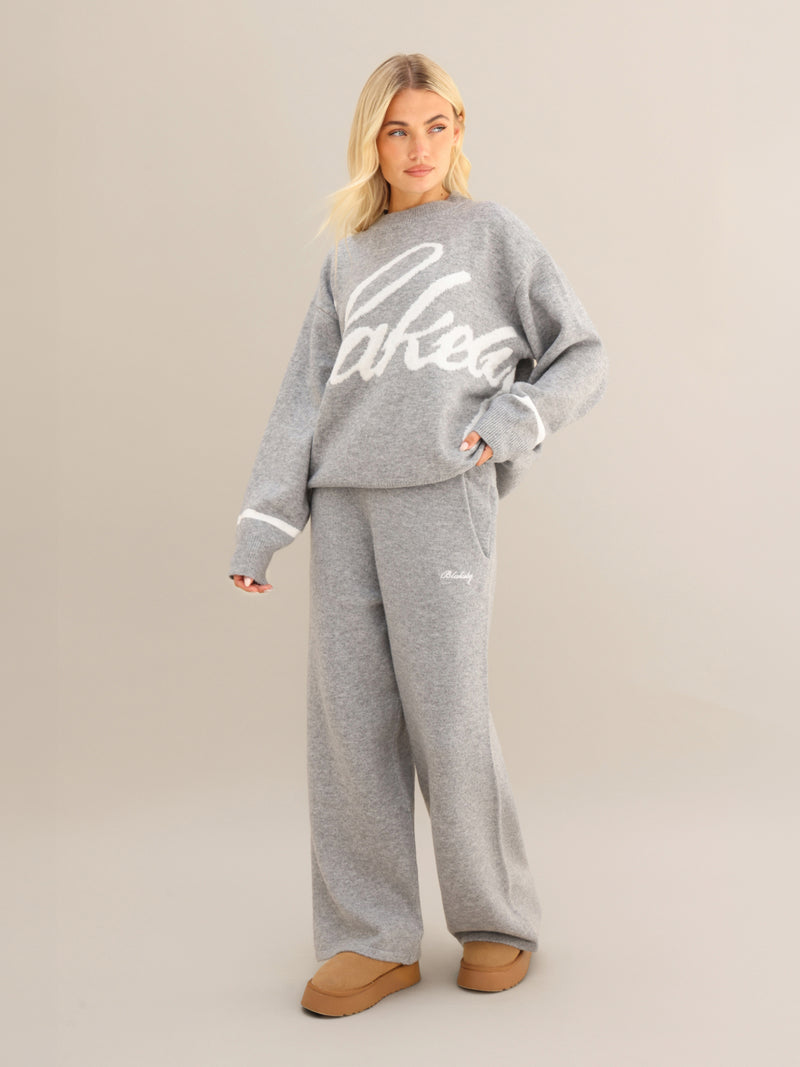 Margot Knitted Wide Leg Sweatpants - Mergelgrau