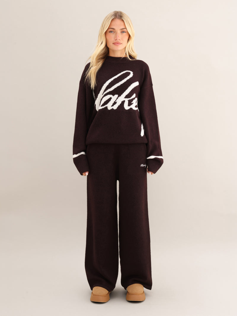 Margot Knitted Wide Leg Sweatpants - Dunkle Maulbeere