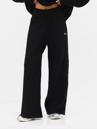 Knitted Wide Leg Sweatpants - Schwarz