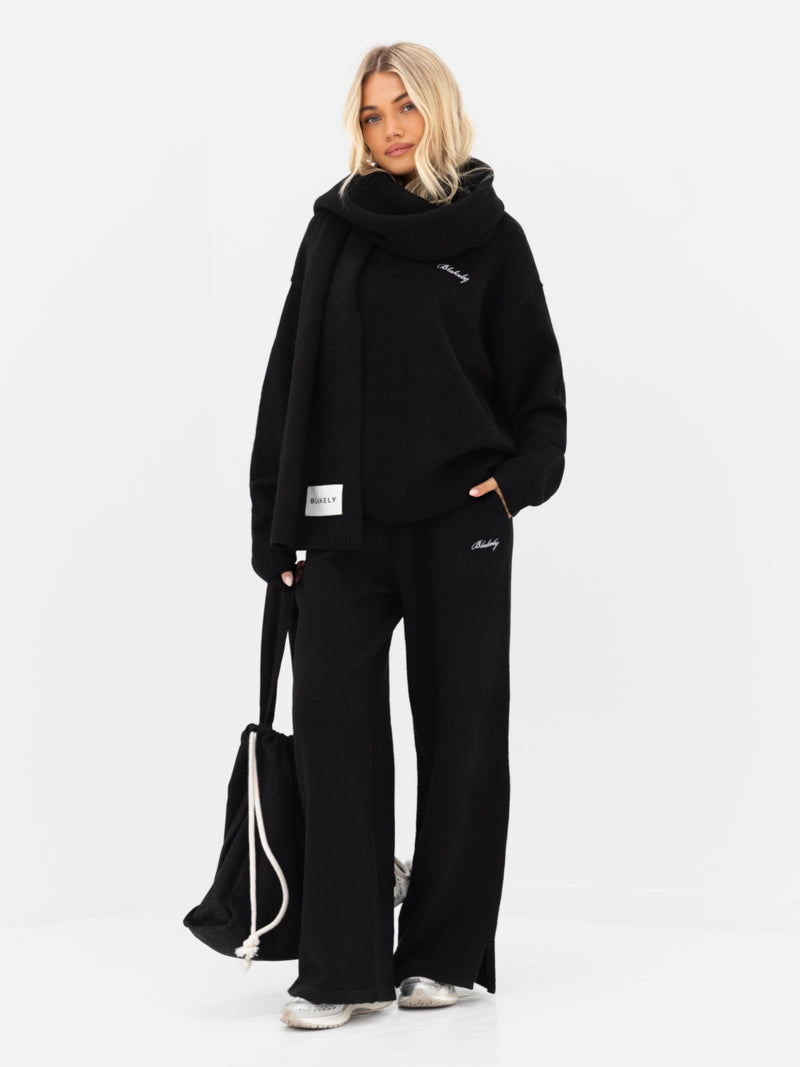 Knitted Wide Leg Sweatpants - Schwarz