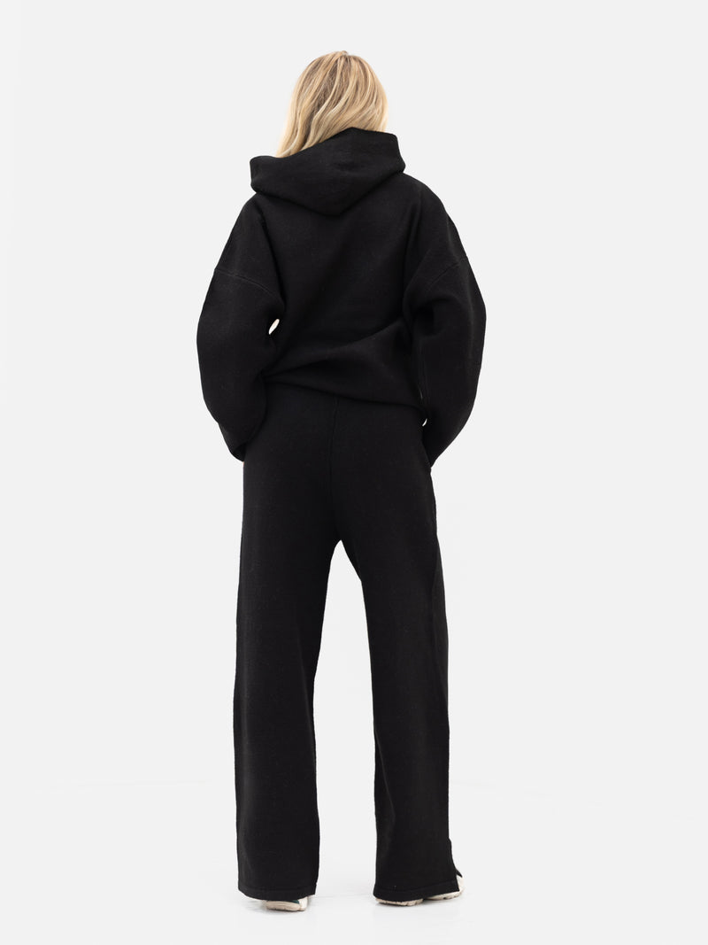 Knitted Wide Leg Sweatpants - Schwarz