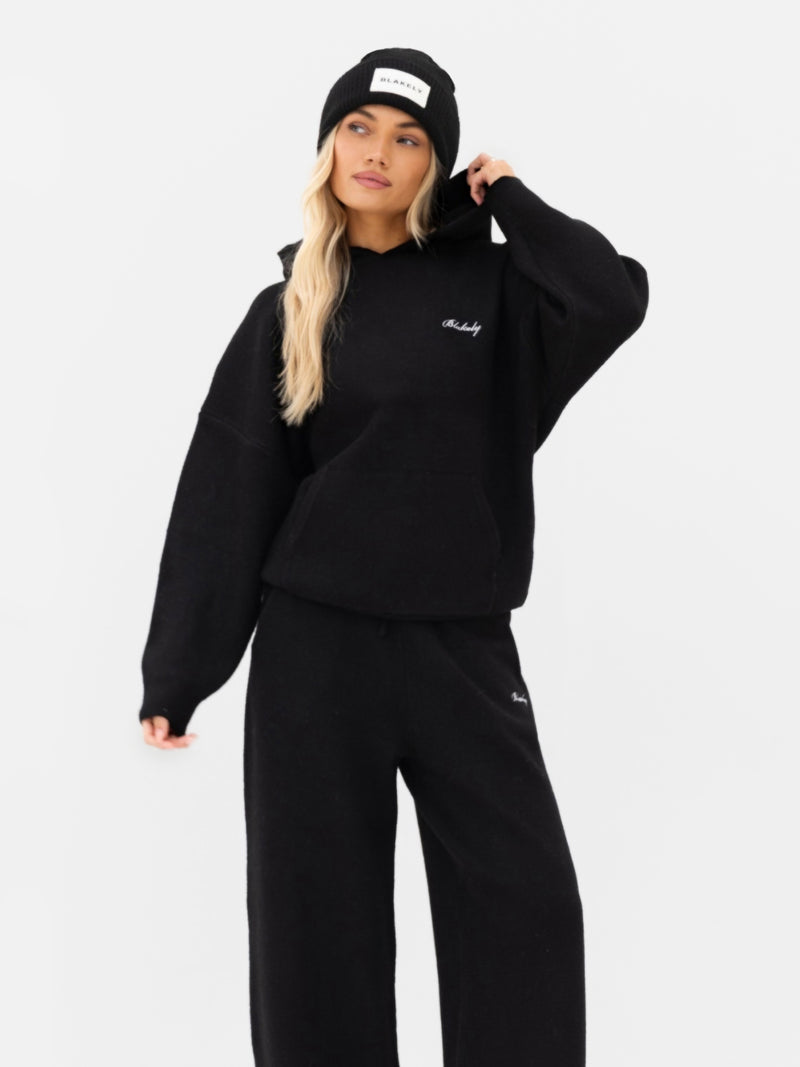Knitted Wide Leg Sweatpants - Schwarz