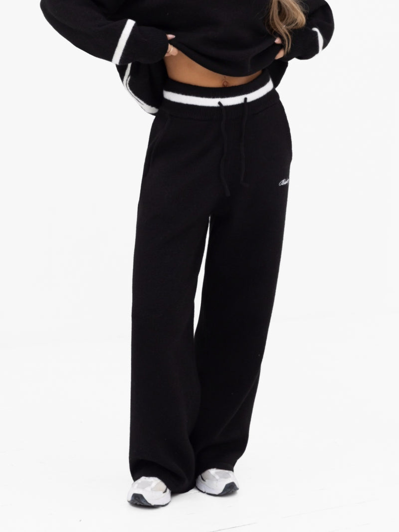 Margot Knitted Wide Leg Sweatpants - Black