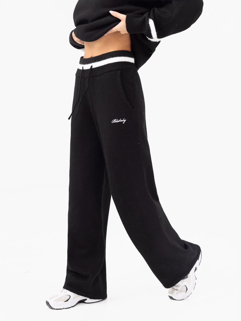 Margot Knitted Wide Leg Sweatpants - Black