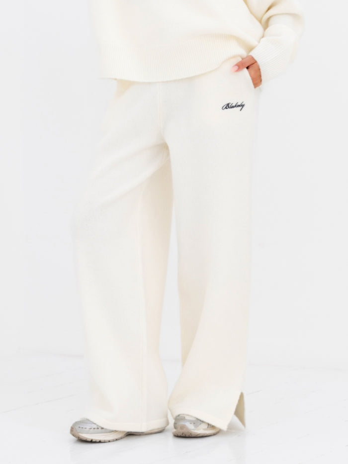 Knitted Wide Leg Sweatpants - Creme