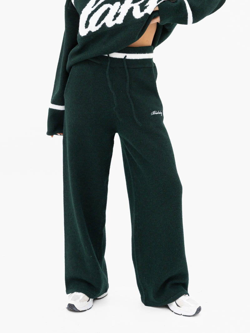 Margot Knitted Wide Leg Sweatpants - Emerald Green