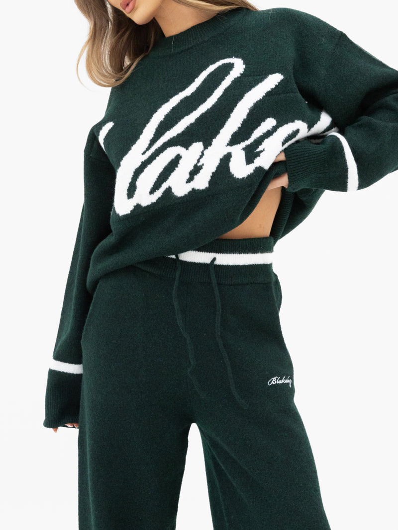 Margot Script Oversized Knitted Jumper - Emerald Green