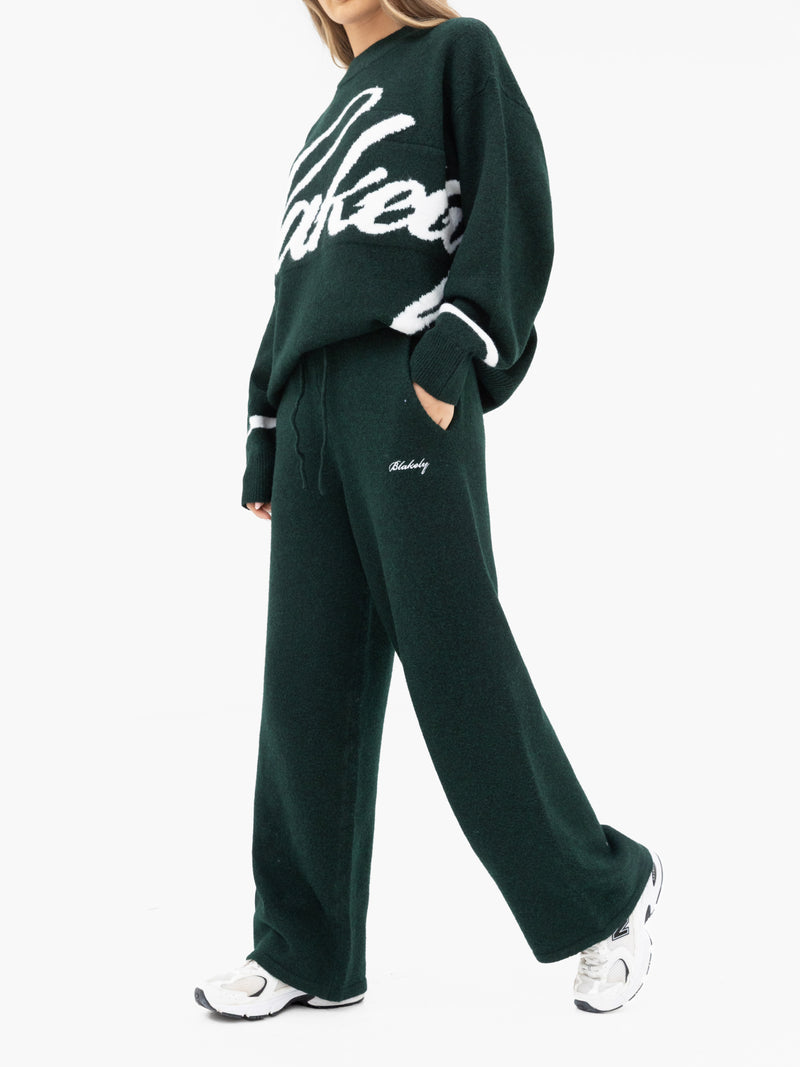 Margot Knitted Wide Leg Sweatpants - Emerald Green