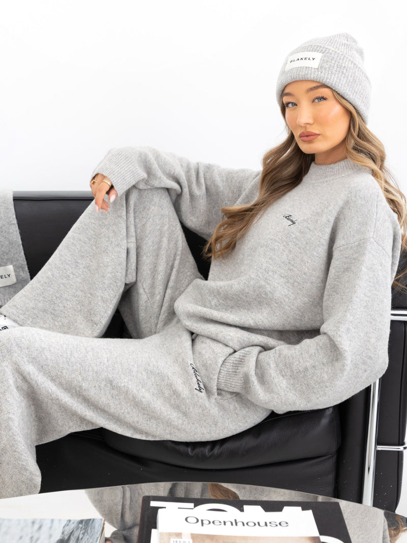Knitted Wide Leg Sweatpants - Mergelgrau