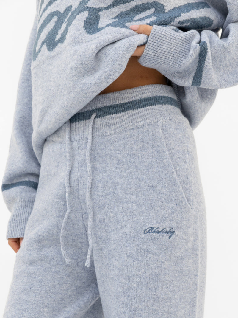 Margot Knitted Wide Leg Sweatpants - Icy Blue