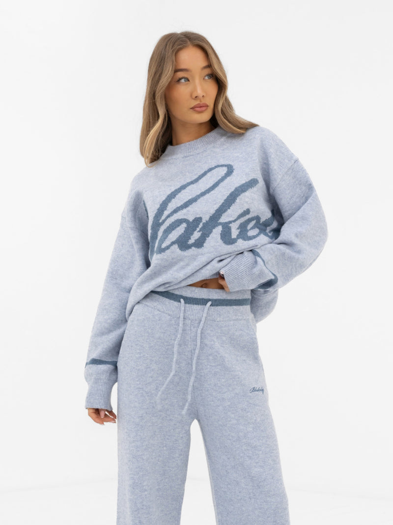 Margot Knitted Wide Leg Sweatpants - Icy Blue