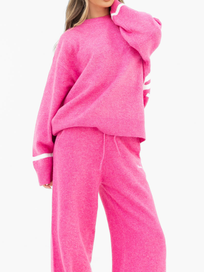 Margot Knitted Wide Leg Sweatpants - Raspberry