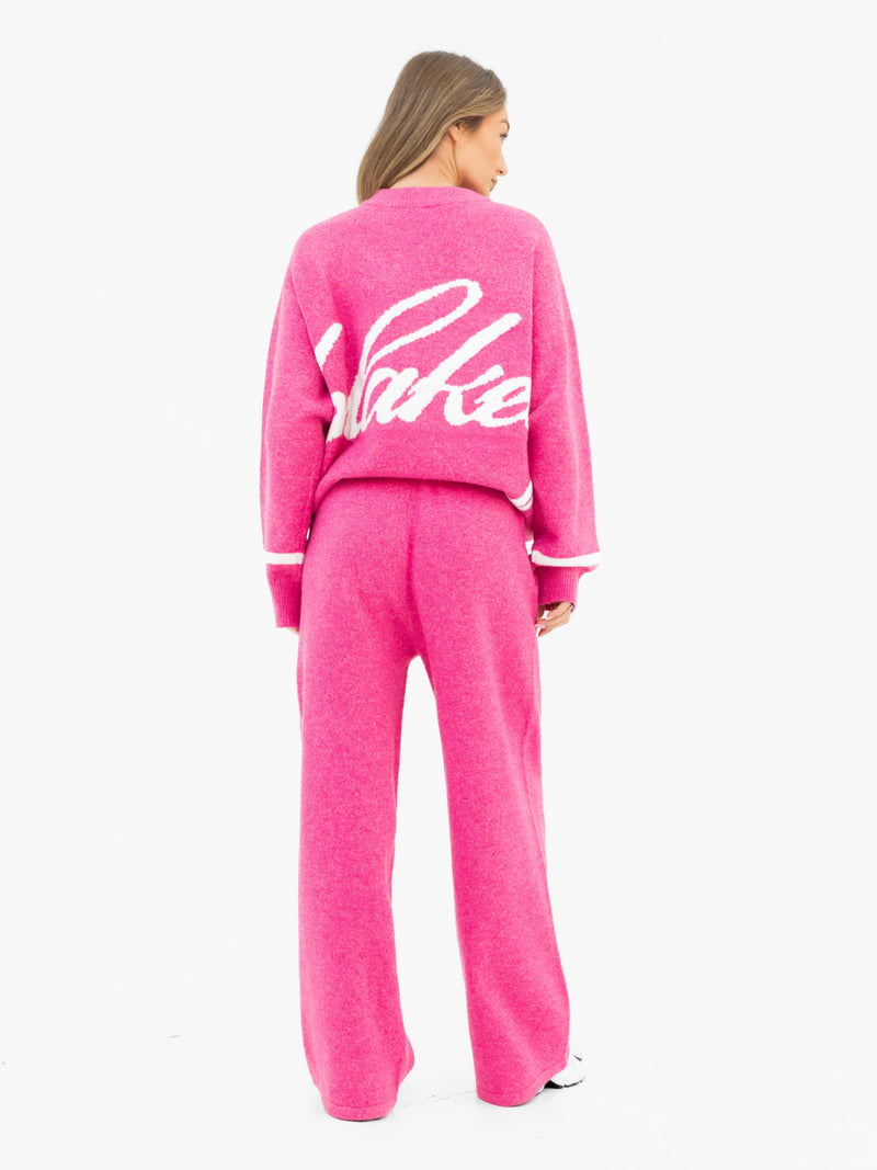 Margot Knitted Wide Leg Sweatpants - Raspberry