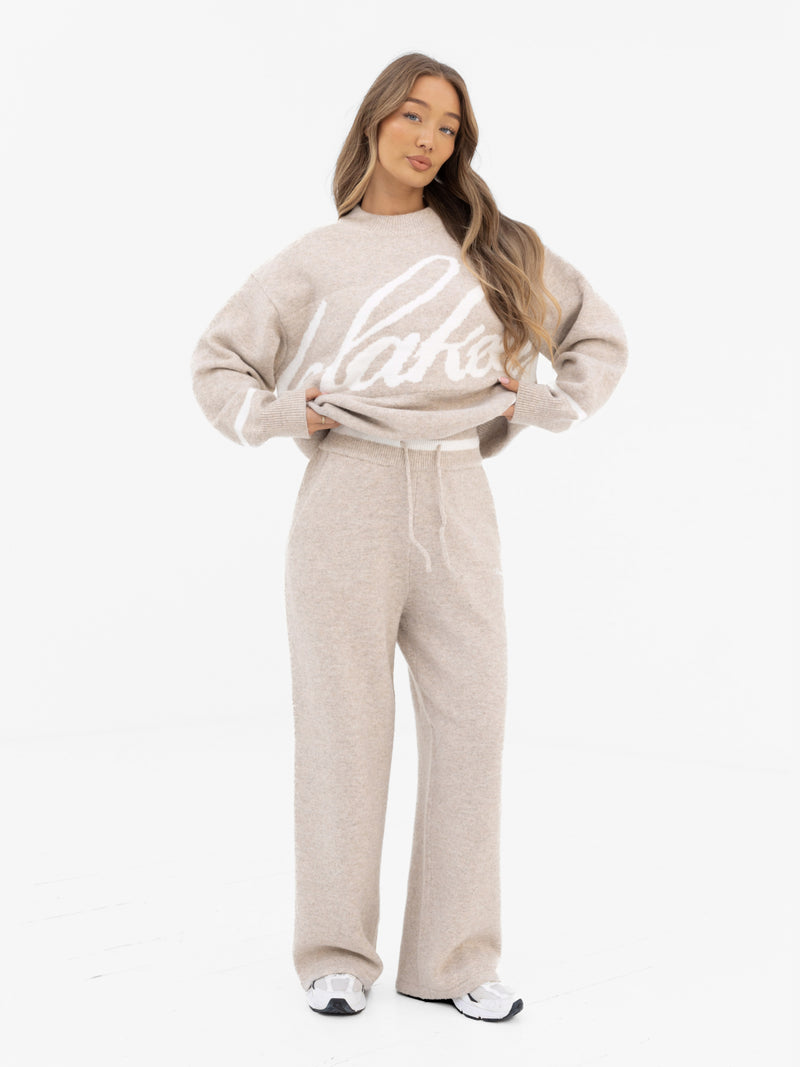 Margot Knitted Wide Leg Sweatpants - Toasted Taupe