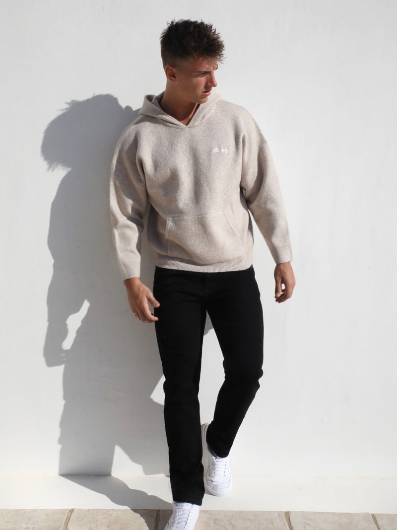 Relaxed Knitted Hoodie - Taupe