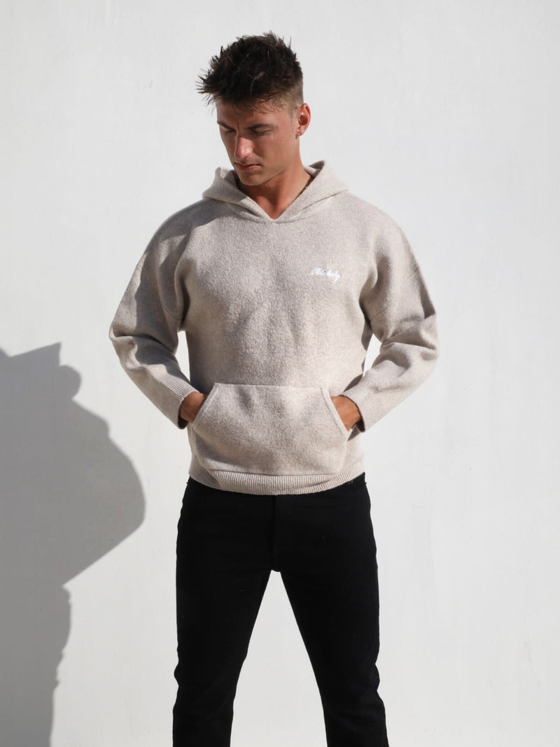 Relaxed Knitted Hoodie - Taupe