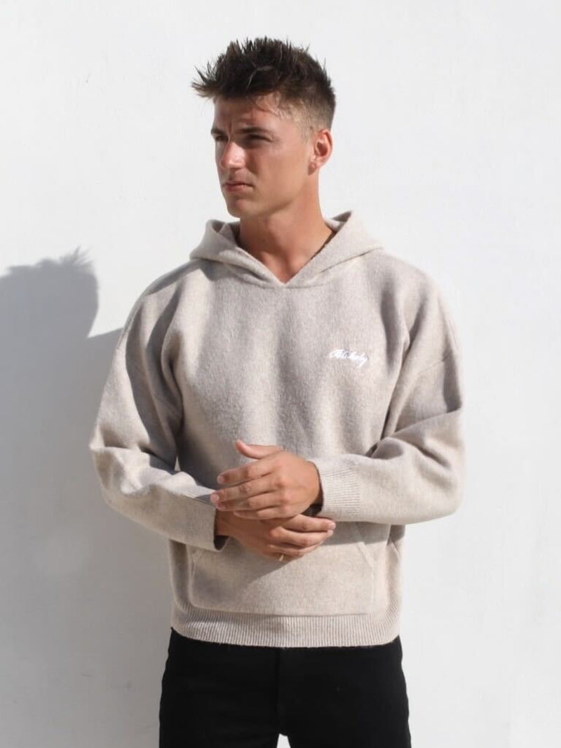 Relaxed Knitted Hoodie - Taupe