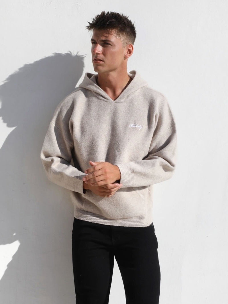 Relaxed Knitted Hoodie - Taupe