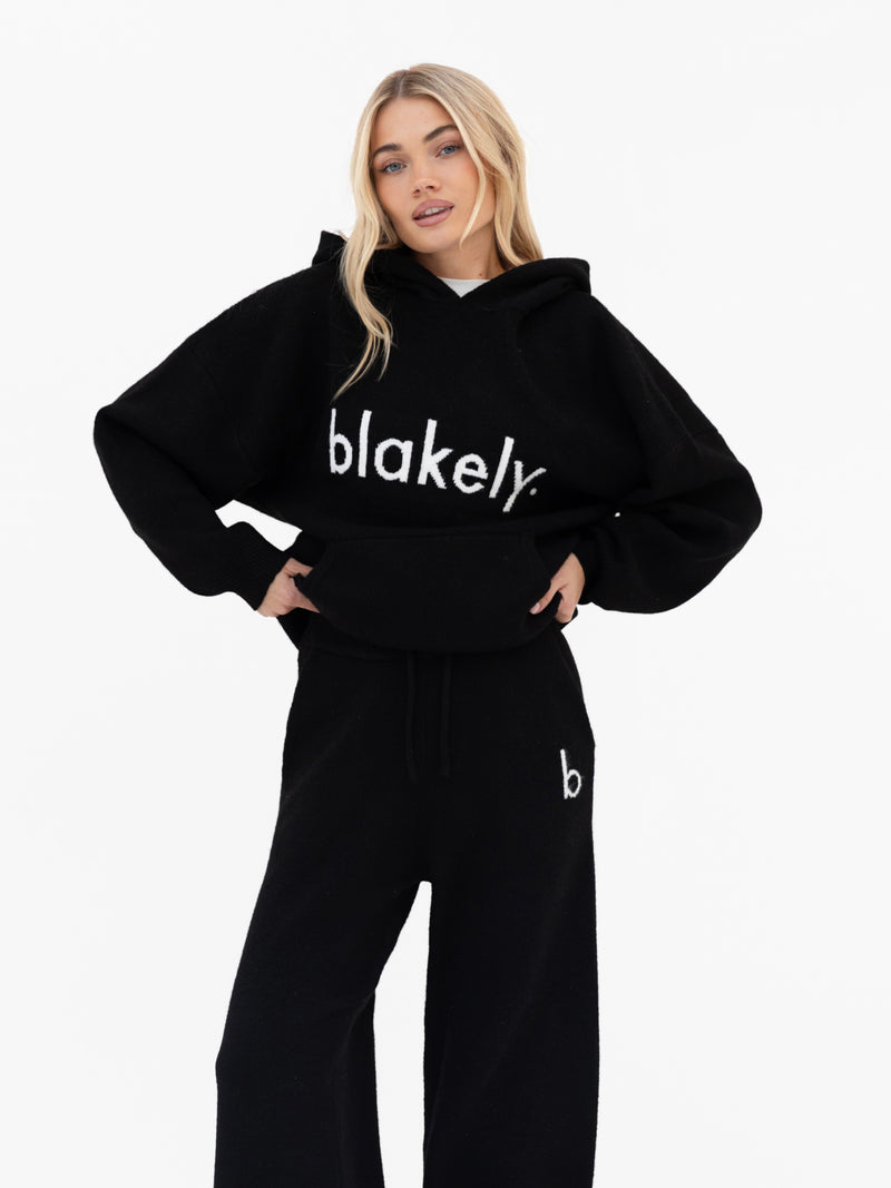 Mabel Oversized Knitted Hoodie - Black