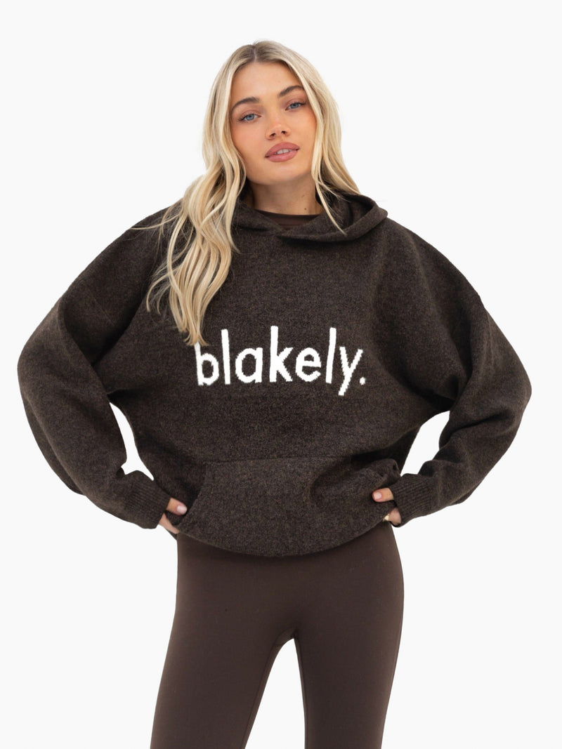 Mabel Oversized Knitted Hoodie - Schokoladenbraun