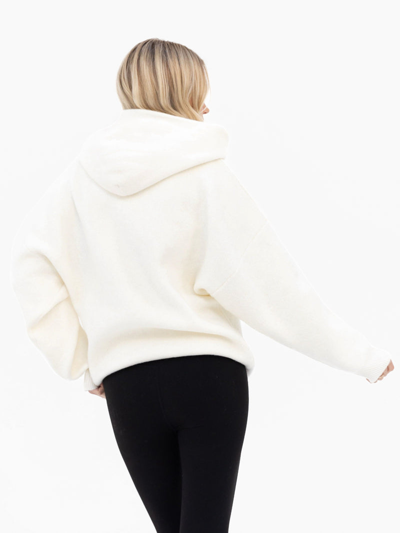 Mabel Oversized Knitted Hoodie - Creme