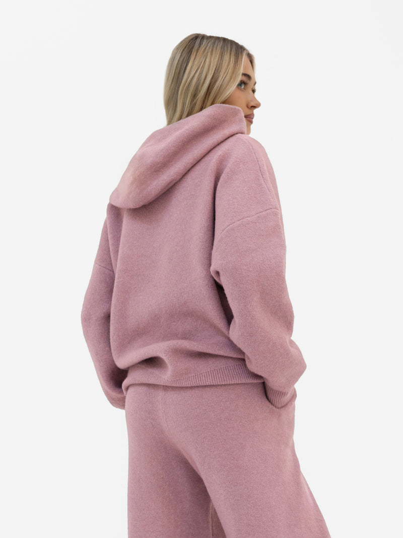 Mabel Oversized Knitted Hoodie - Dusty Pink