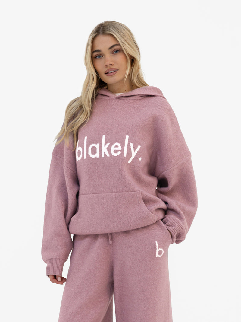 Mabel Oversized Knitted Hoodie - Dusty Pink