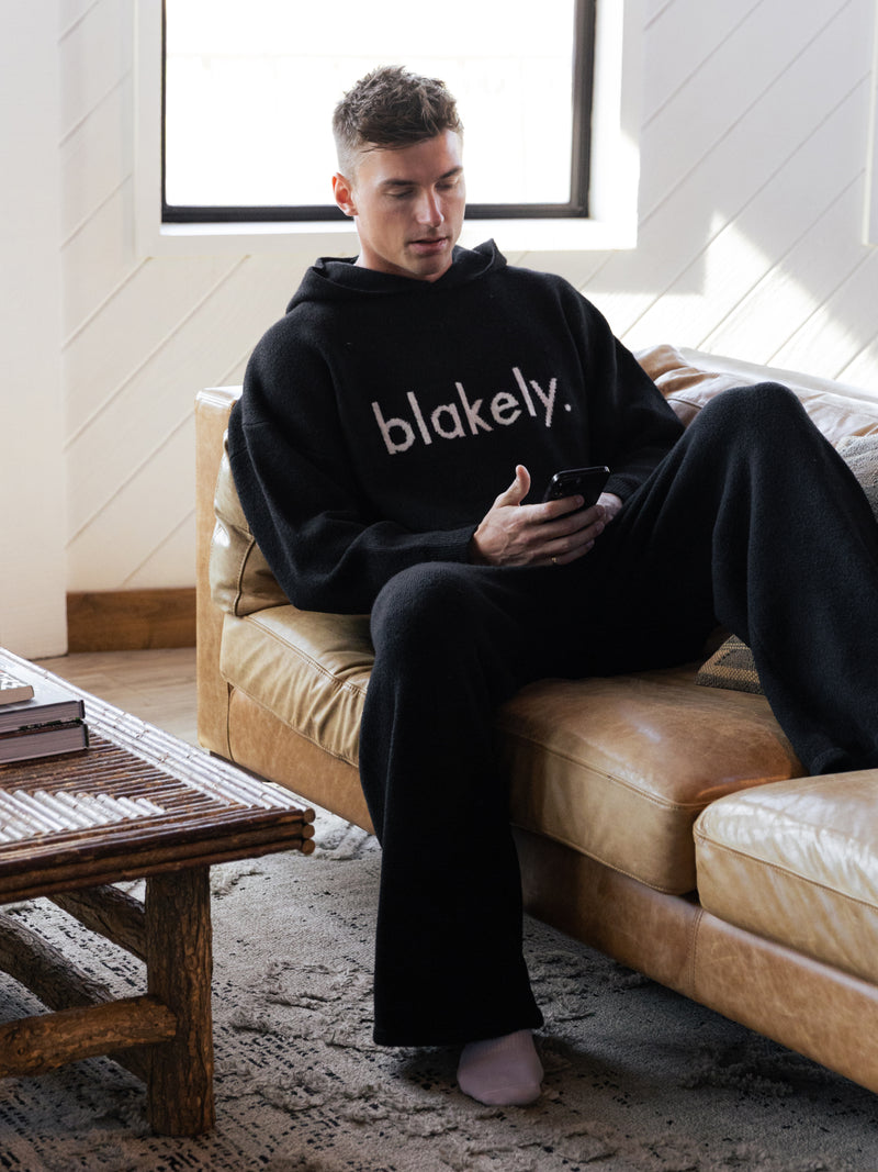 Alfie Relaxed Knitted Hoodie - Schwarz