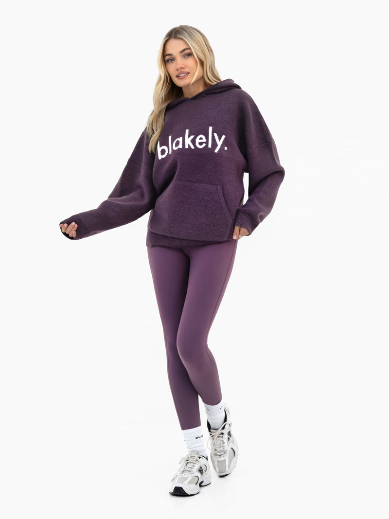 Mabel Oversized Knitted Hoodie - Pflaume