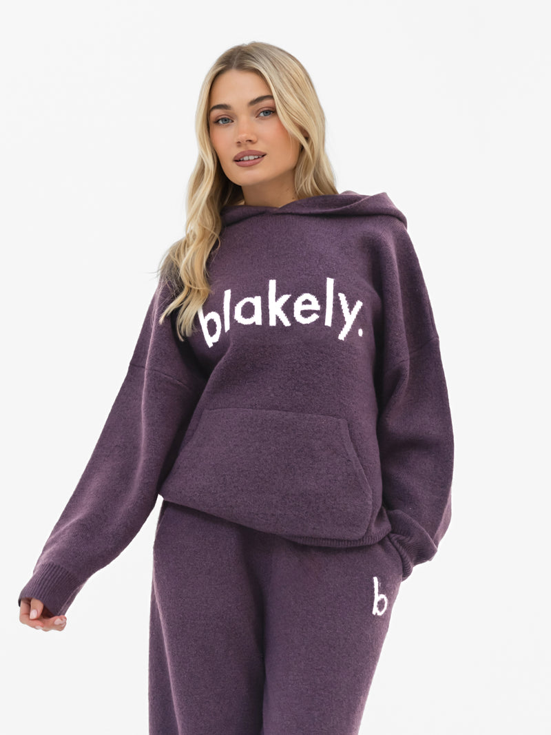 Mabel Oversized Knitted Hoodie - Pflaume